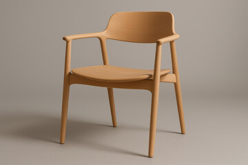 Scandinavian wooden chairs with minimalist curves, one armless and one with armrests, crafted from light oak wood, clean design