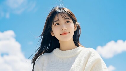 Beautiful Korean female model, Korean model's clear skin, Korean cosmetics model, close-up