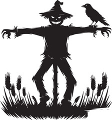 Halloween scarecrow silhouette spooky field design