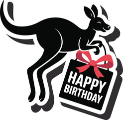 Christmas kangaroo with gift bag silhouette vector