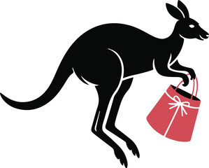Christmas kangaroo with gift bag silhouette vector