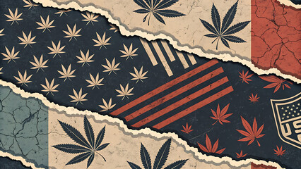 Floral and snowflake pattern on a red vintage fabric texture for a Christmas holiday celebration card design