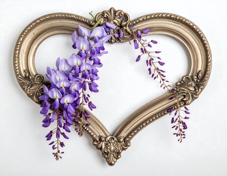 Heart-shaped antique frame with wisteria