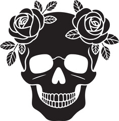 Halloween skull with roses silhouette spooky art