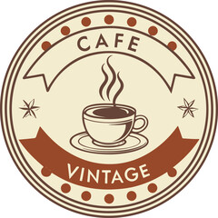 Retro Coffee Shop Logo with Cup and Steam in Vintage Badge Style