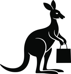Christmas kangaroo with gift bag silhouette vector