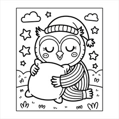 Cute Owl Sleeping with Pillow Coloring Page for Kids