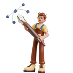 3D Freelancer Character Cartoon Illustration Boy Man Student Creative Learning Study Working Design Tools Project Workspace Education