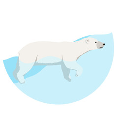 Illustration of a Polar Bear Walking in a Minimalist Style with Blue Abstract Background