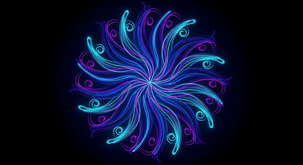 Obraz premium Neon Wave Mandala Pattern Luminous Glow with Radiating Lines