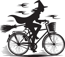 Halloween witch riding bicycle silhouette design