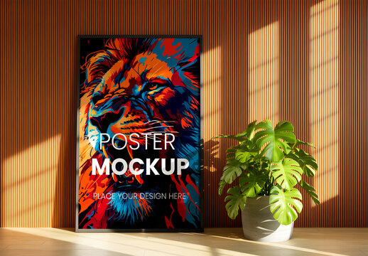 Vertical Poster Mockup with Stylized Lion Art