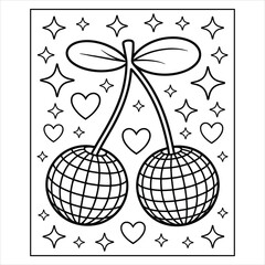 Cherry Coloring Page for Kids Cute Fruit Illustration for Fun Activity, Whimsical Cherries with Hearts Printable Coloring Sheet for Children