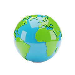 Fototapeta premium Vibrant 3D Earth Globe Icon, Green Continents and Blue Oceans, Transparent Background.
