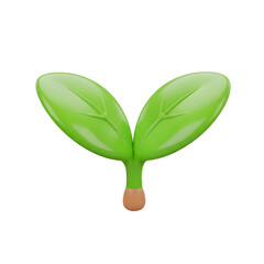 Vibrant 3D Green Seedling with Two Leaves, Isolated on Transparent Background.