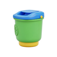 Vibrant 3D Rendered Green Bucket with Blue Lid and Yellow Base, Transparent Background
