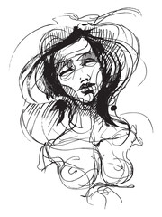 Fashion. Stylish woman in hat. Graphic portrait of a girl. Female face