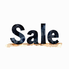 Artistic Watercolor Sale Sign with Bold Black Lettering and Rustic Brown Underscore on White Background Highlighting Promotional Advertising Aesthetic