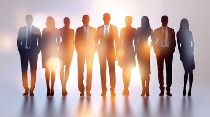 Professional Silhouettes of Business Team Against a Soft Glow Background