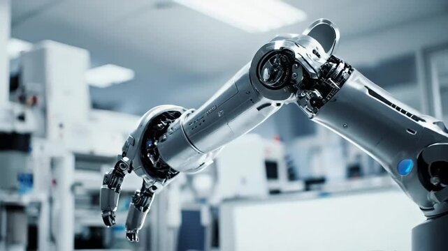 Futuristic robotic arm operating in modern laboratory environment