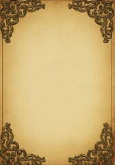 Antique ornate gold frame with a baroque floral pattern on a vintage paper background