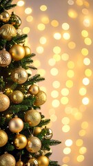 Christmas tree with golden ornaments
