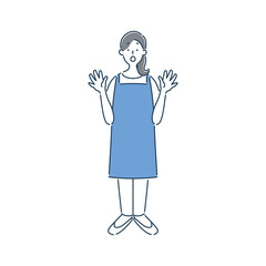 驚く女性保育士のシンプルな線画イラスト素材