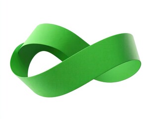 A vibrant, green, ribbon-like shape forms a continuous, flowing design against a plain white background.