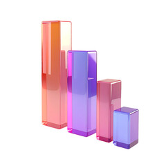 Descending translucent bars in hues of orange, purple, and pink, rendered in a 3D glassy style, suggesting a downward trend