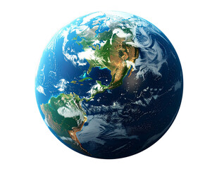 Obraz premium 3D Realistic Planet Earth with Visible Continents, Front View, Transparent PNG