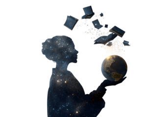 Teacher holding universe globe cosmic education inspiration