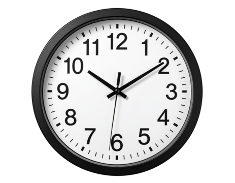  Minimal Round Wall Clock with White Face and Black Hands, Isolated on Transparent Background - Powered by Adobe