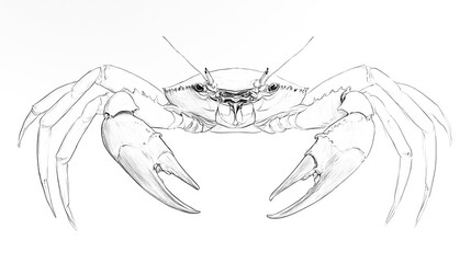 A long-bodied crab, its body oriented to the right of the image, facing forward. A series of minimalist line drawings, focusing on form and silhouette