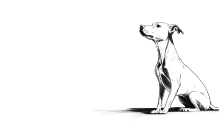 A long-bodied dog, its body oriented to the right of the image, facing forward. A series of minimalist line drawings, focusing on form and silhouette. isolated on a white background