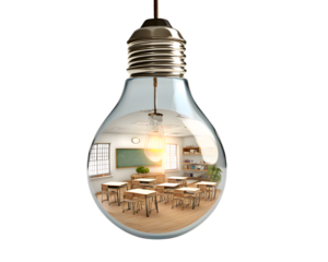 Classroom inside glass bulb innovative education concept