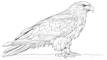 A long-bodied golden eagle, its body oriented to the right of the image, facing forward. A series of minimalist line drawings, focusing on form and silhouette. isolated on a white background