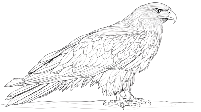 A long-bodied golden eagle, its body oriented to the right of the image, facing forward. A series of minimalist line drawings, focusing on form and silhouette. isolated on a white background