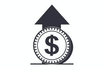 Arrow Up Over Coin with Dollar Sign on White Background Icon Symbol