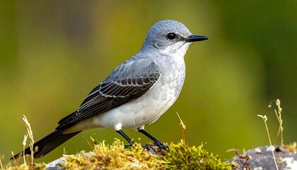 Gray bird perched on log