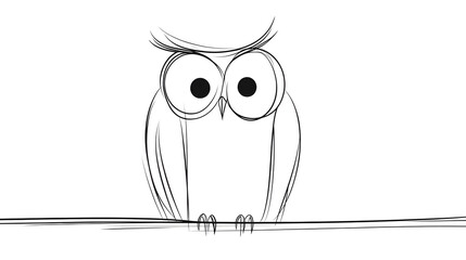Fototapeta premium A long-bodied owl, its body oriented to the right of the image, facing forward. A series of minimalist line drawings, focusing on form and silhouette