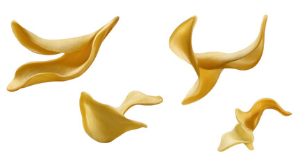 Obraz premium Delicious Crunchy Potato Snacks in Various Shapes with a Golden Crispy Texture on Transparent Background