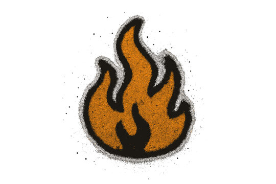 Vintage isolated spray painted graffiti fire flame icon with black overspray, urban hand-drawn vector illustration of fiery blaze, street art fire symbol, expressive burning flame design