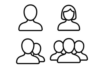 User insurance thin line icon set for websites, books, cards, apps, vector cartoon illustration, transparent background, individual and group user symbols, profile icons