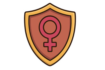 Feminism concept vector icon. Women's rights and empowerment symbol. Female gender sign on a shield. Protection, safety, and equality for women. Girl power illustration.