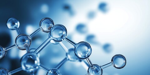 Close-up of blue carbon capture or carbon dioxide removal CDR molecule structure with connected spheres on light background for scientific and medical illustration concept