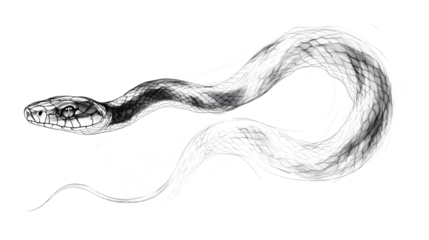 A minimalist line drawing of a snake slithering. created with a single black pen stroke isolated on a white background