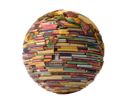 Globe of books educational earth made of stacked books