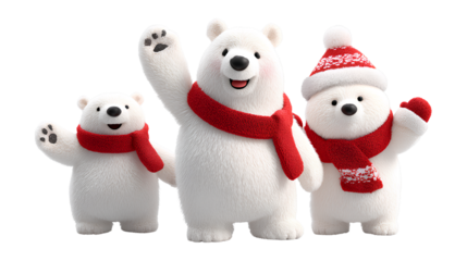 Polar Bear Bundle in Cartoon, Cute, and Playful Styles with Scarf and Hat isolated on transparent background