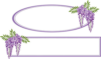 Oval and rectangular frames with wisteria flowers decoration editable stock