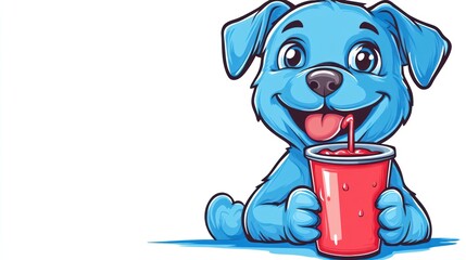 Happy blue puppy enjoying a refreshing red drink
